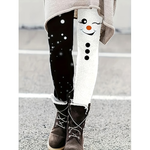 Damen Stoffhosen Leggings Gemütliche Leggings Urlaub Vintage Streetwear Volle Länge Natürliche TaillePantsWeihnachten Grafik Schneemann Weihnachten Elastischer Bund Neuheit Druck Bequem Außenbereich