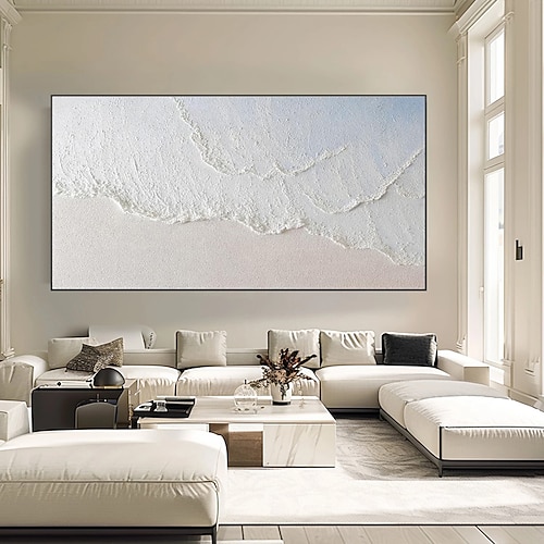 handgemaltes, minimalistisches Ozeangemälde auf Leinwand, 3D-Wandkunst mit Erdton, Meereswellen, Wandkunst, Wohnzimmergemälde, modische Raumdekoration, ohne Rahmen Image