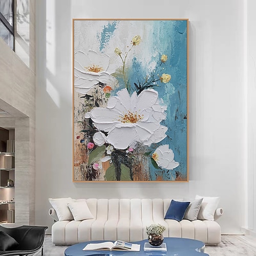 Mintura handgefertigte strukturierte Blumen-Ölgemälde auf Leinwand, Wandkunst, Dekoration, modernes abstraktes Bild für die Inneneinrichtung, gerolltes, rahmenloses, ungedehntes Gemälde Image