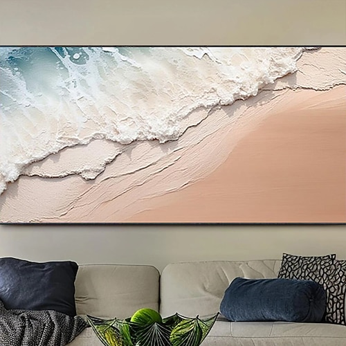 handgemaltes, minimalistisches Ozeangemälde auf Leinwand, 3D-Wandkunst mit Erdton, Meereswellen, Wandkunst, Wohnzimmergemälde, modische Raumdekoration, ohne Rahmen Image