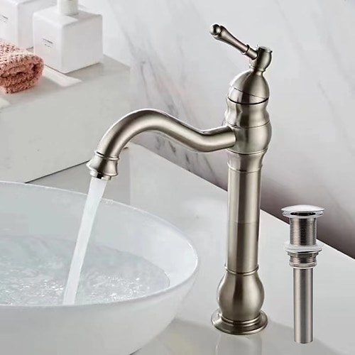 Badezimmer-Waschbecken-Mischbatterie, Kugel aus antikem Messing, 360 drehbarer Waschtisch-Wasserhahn mit einem Griff, für die Deckmontage, traditionelle Waschraum-Badewannen-Wasserhähne Image