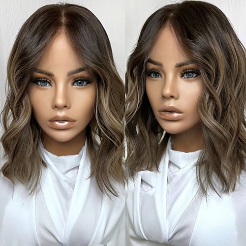 brasilianisches 100 % unbehandeltes Remy-Menschenhaar, 5 x 5 Verschluss, gesträhntes Haar, 13 x 4 Lace-Front-Perücke, kurzer Bob, natürliche Wellen, Echthaarperücke mit Babyhaar, klebefreie Perücken, Image