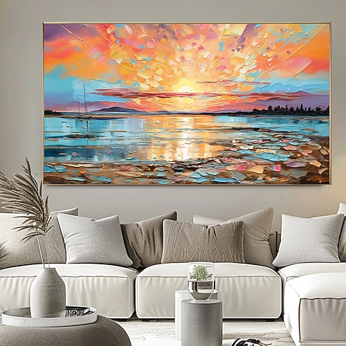 Handgefertigtes Ölgemälde auf Leinwand, Wandkunst-Dekor, originelle Sonnenuntergänge, komplett für Heimdekoration, mit gespanntem Rahmen, ohne Innenrahmen-Gemälde Image