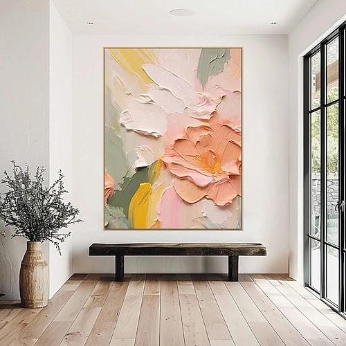 handgemaltes 3D-Blumen-Ölgemälde auf Leinwand, handgefertigt, cremige strukturierte Wandkunst, abstrakte Blumenmalerei, Kunst für Wohnzimmer, Wandkunst, Geschenk für sie, Gänseblümchen-Blumengemälde Image