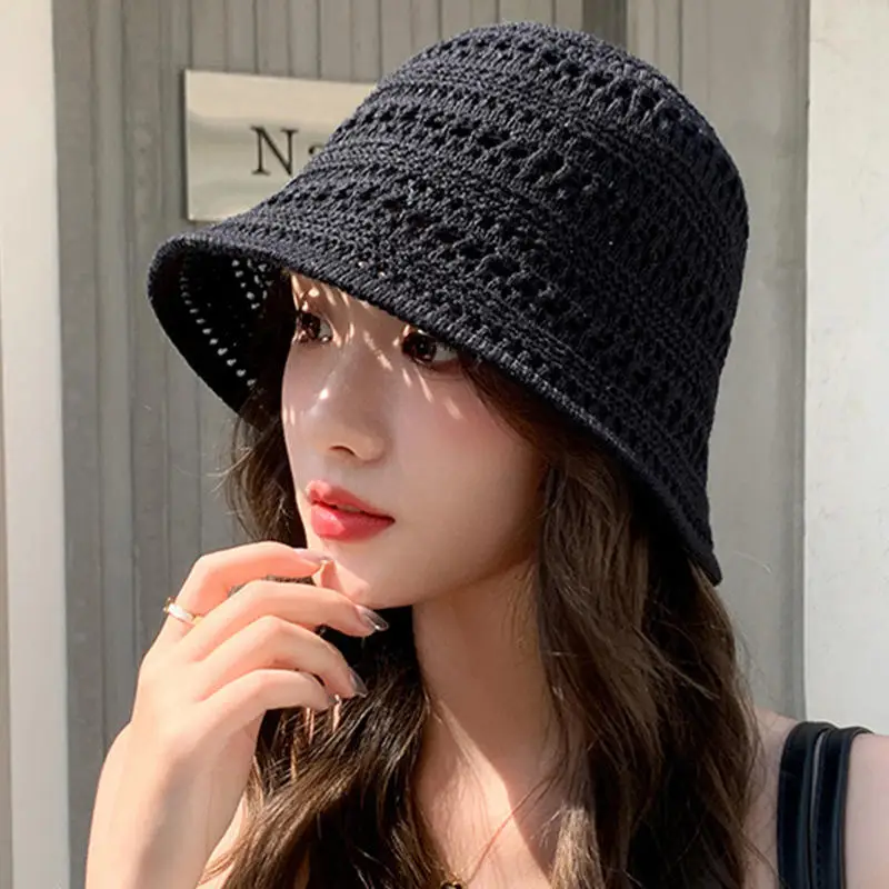 Summer Bucket Hat Fisherman Hat Women Hollow Out Sun Hat Outdoor Casual Versatile Panama Hats Crochet Foldable Caps Beach Cap