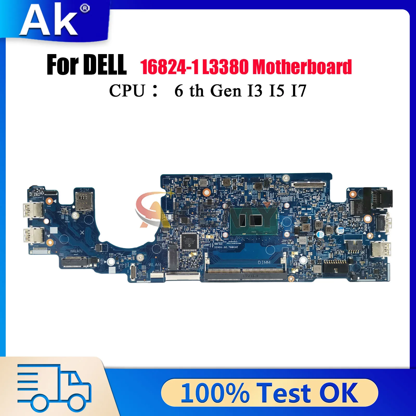 16824-1 Mainboard For Dell Latitude 13 3380 L3380 CN-066FRK 063JCX 04KCV2 DDR4 Notebook Motherboard 100% Fully Tested