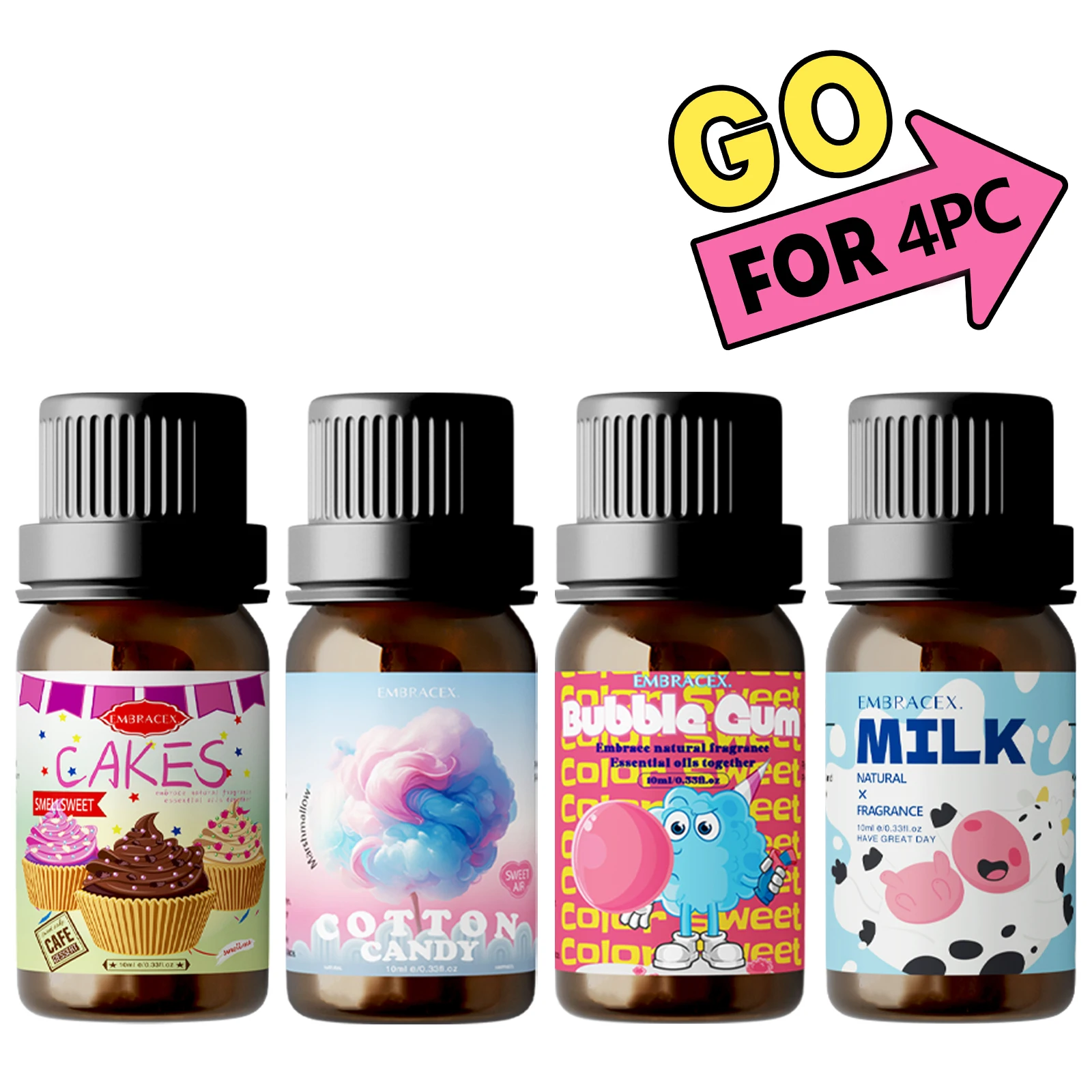 4PC10ml Essential Oil Skincare Milk Chocolate Coffee Cookies Ice Cream Cakes Lollipop Coconut Caramel Pudding Marshmallow Gifts