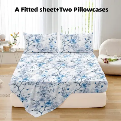 3pcs Printing ultra-fine fiber Fitted Bed Sheet Pillowcase Set Skin Friendly Breathable Queen size bed sheet Mattress Cover