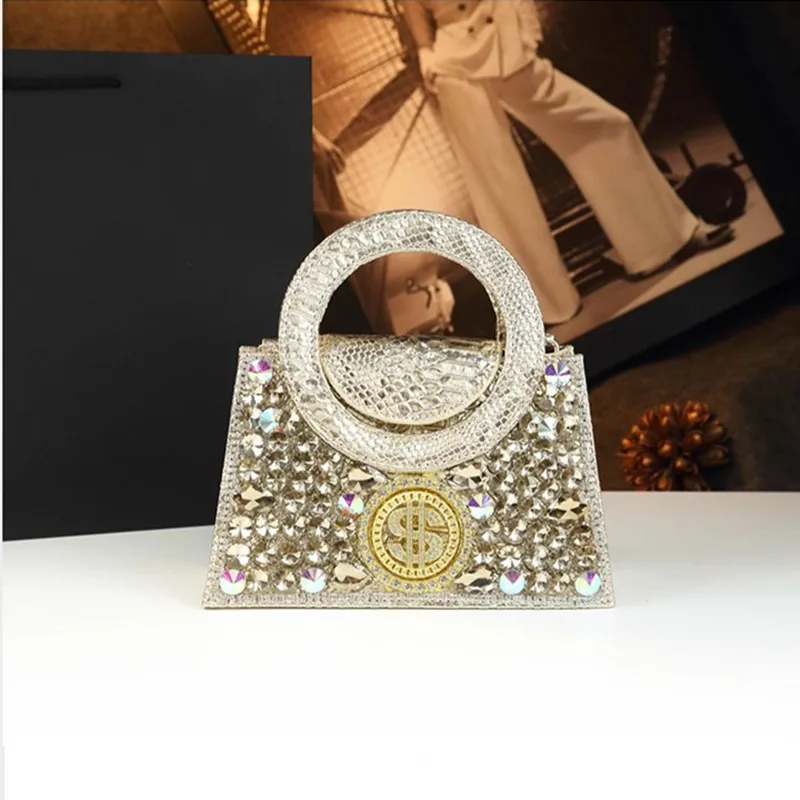2025 nuova moda modello serpente manico rotondo grande diamante pochette da sera da donna borsa a tracolla borse da dollaro di design di lusso