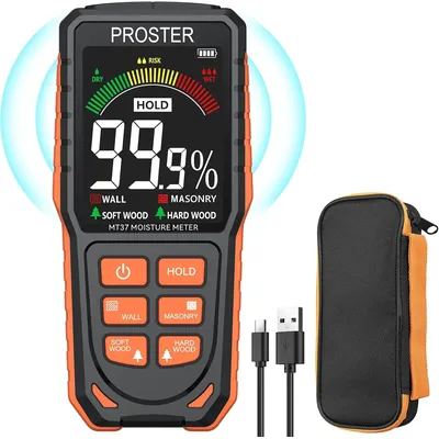 Proster Moisture Meter - Pinless,Non-Destructive Wood & Wall Moisture Tester for Drywall,Wood,Masonry
