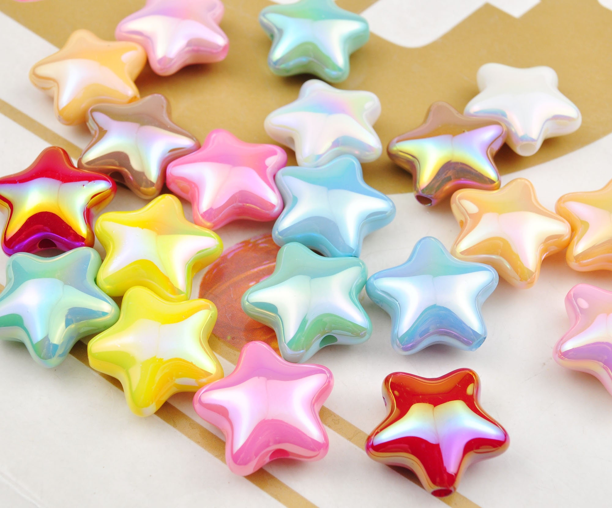 20 pezzi di perline acriliche miste a forma di stella, perline perlescenti, perline di gomma da masticare, perline a forma di stella per portachiavi,