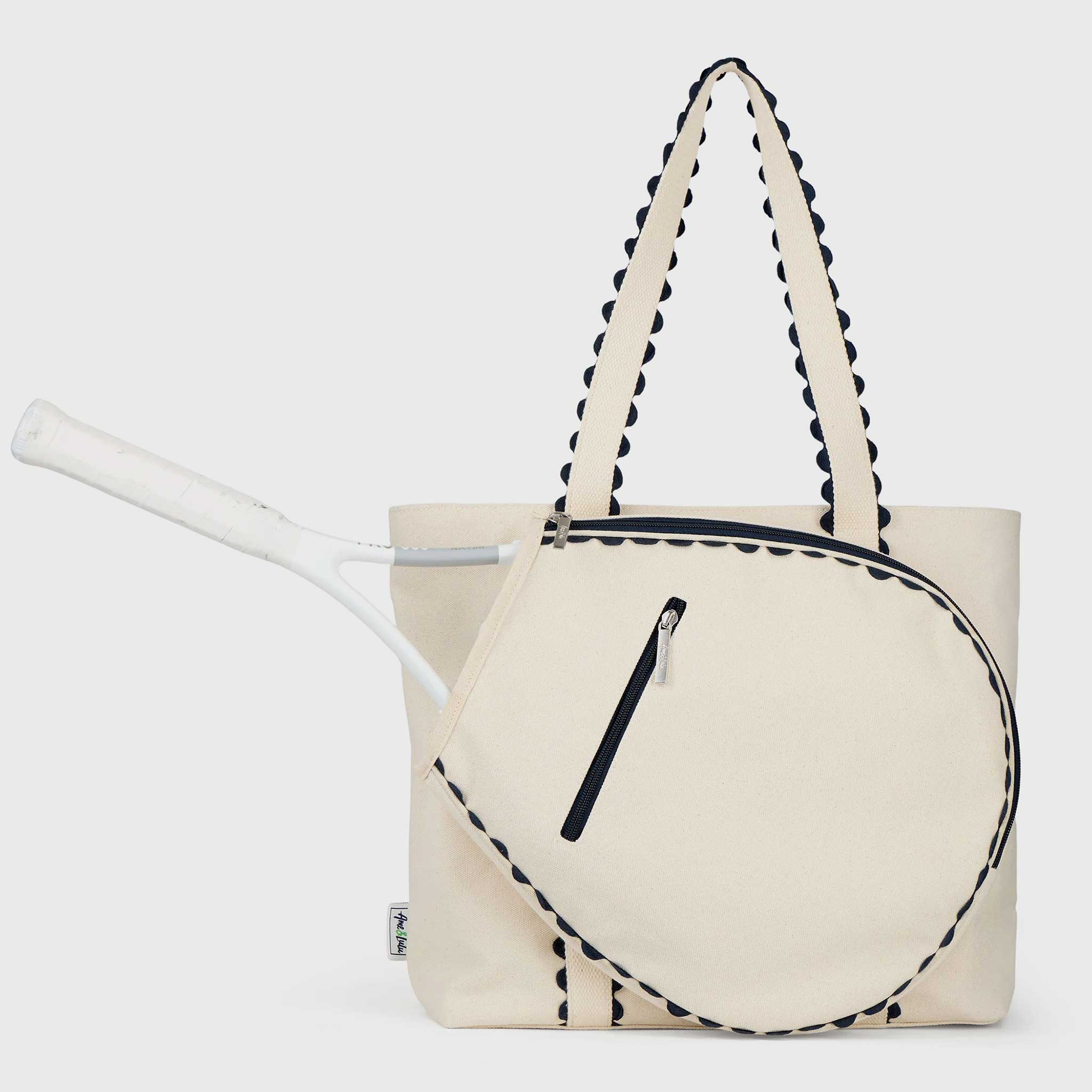 Ame & Lulu Nantucket Tennis Tote Tennis Bags Natural and Navy