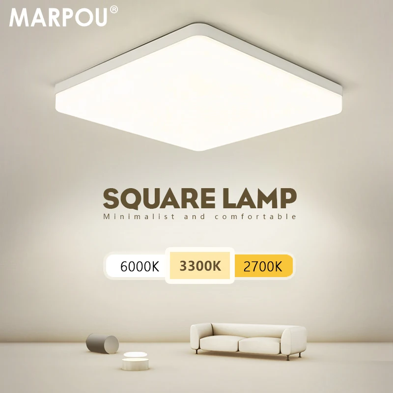 MARPOU Quadratische LED-Deckenleuchte Schlafzimmerbeleuchtung Neutralweiß Kaltweiß Warmweiß 48W 36W 24W 18W LED-Deckenlampe Raumbeleuchtung