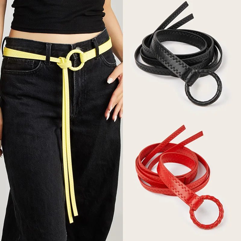 Mode Geknotet Dünnen Gürtel frauen Vielseitig Kleid Gürtel Ethnischen Stil Krawatte Taille Seil Punk Y2k Spice Girls Streetwear Spitze-up Gürtel Image