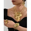 5 teile/satz Luxus Blumen Design Schmuck-Set für Frauen 18 karat Gold Farbe Großen Anhänger Halskette und Ohrringe Braut Hochzeiten nigerianischen
