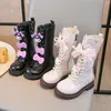 Freizeitschuhe für Kinder ​ Lange Stiefel PU Leder Cartoon Kuromi Winterschuhe für Mädchen rutschfeste warme schwarze beige Schuhe Größe 26-37