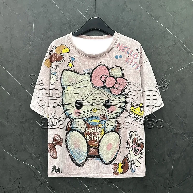 25/26 Sommer New American Retro Y2k Hello Kitty T-Shirt Herren- und Damenpaar Gleicher Stil 3D-gedrucktes Bild Kurzarm