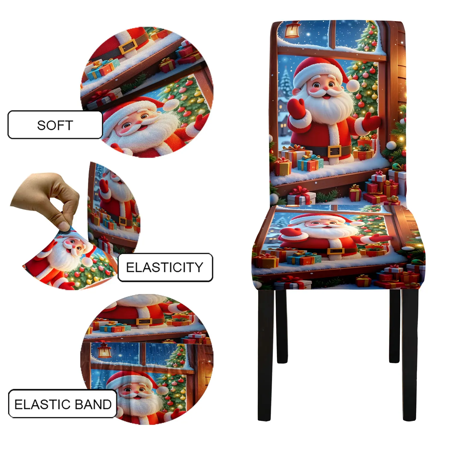 1/4/6 stücke Stuhl Abdeckung Weihnachten Atmosphäre Dekoration Cartoon Stil Santa Claus Drucken Hohe Elastizität Waschbar Hause Dekoration Image
