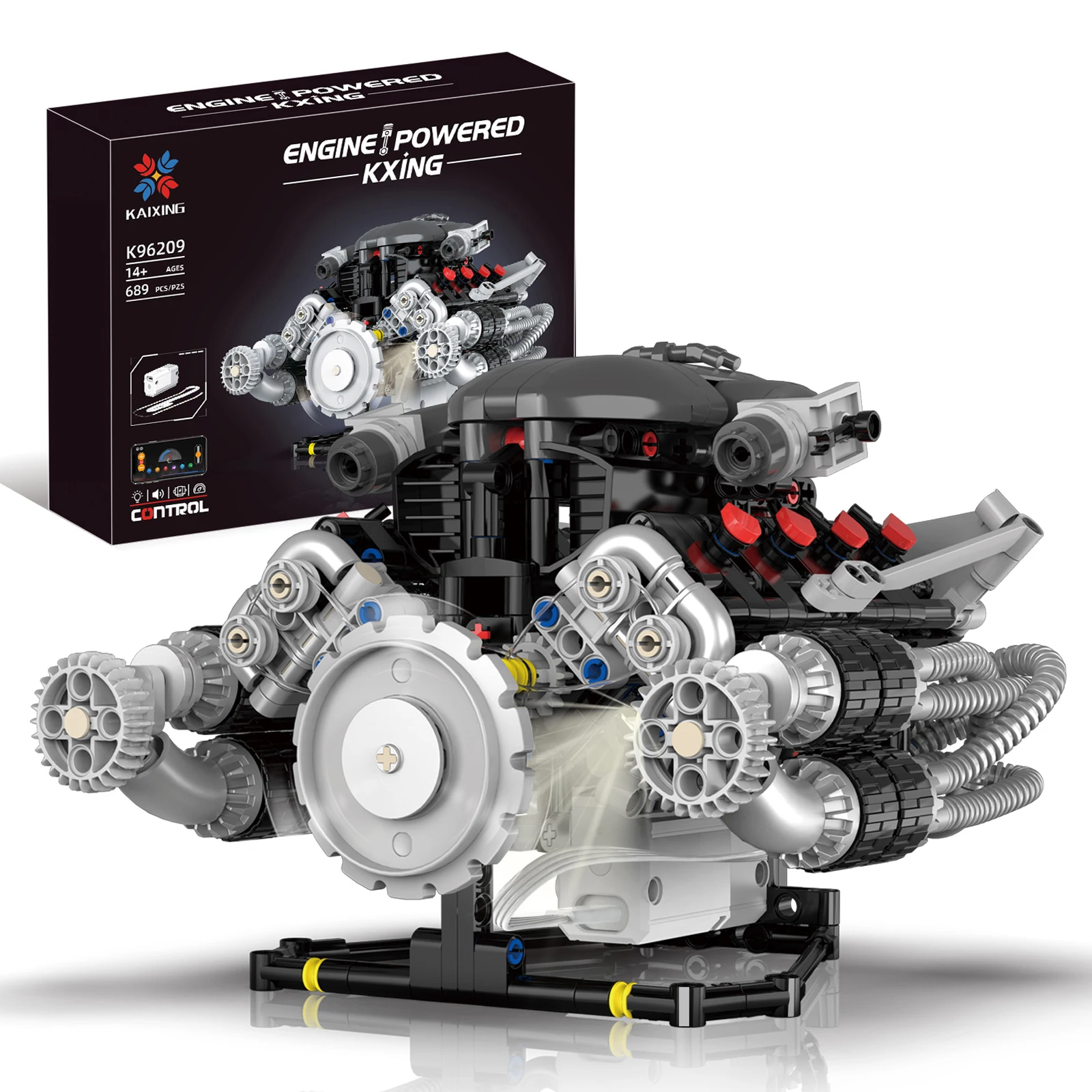 689Pcs Technische Auto Teil Baustein Die Motorisierte V8 Motor Modell Set Mit LED Licht Montage Ziegel Spielzeug Kinder Weihnachten geschenk Image