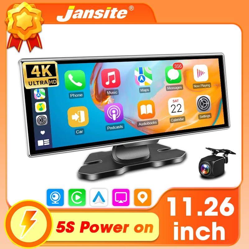 11,26 Zoll 4K Dash Cam 3840*2160P Auto DVR Spiegel Video Aufnahme Drahtlose Carplay & Android Auto GPS Navigation 5G WiFi FM AUX Image