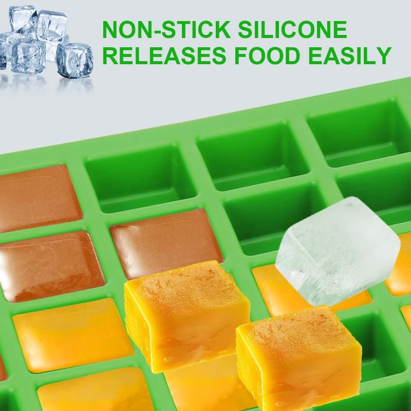 60-Loch-Silikon-Eiswürfel-Zubehör, Lebensmittelform zur Herstellung von Eiswürfeln, mittelgroßes quadratisches Tablett, Lebensmittelform für Eis, Obst und Gemüse Image