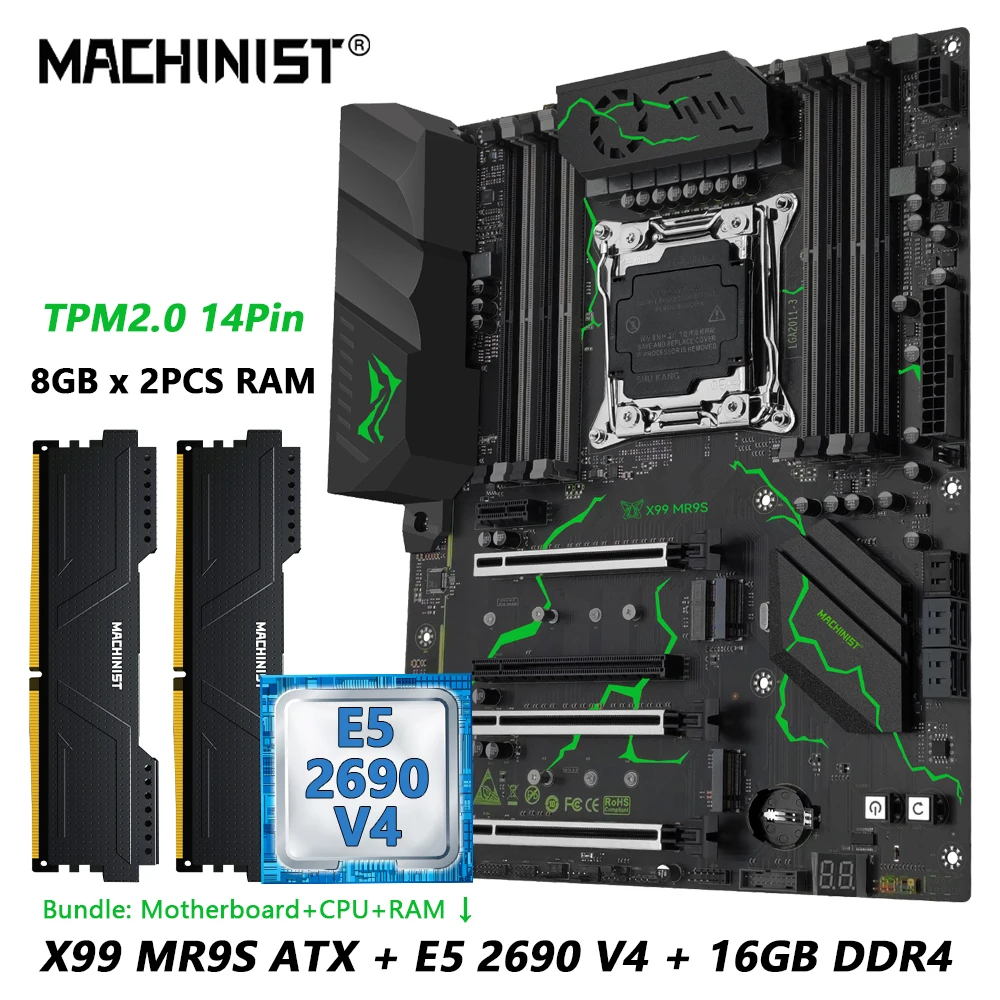 MACHINIST X99 MR9S Motherboard-Kit LGA2011-3 Xeon E5 2690 V4 CPU 16 GB DDR4 Vierkanal TPM 2.0 Schnittstelle NVME M.2 USB3.0 Image