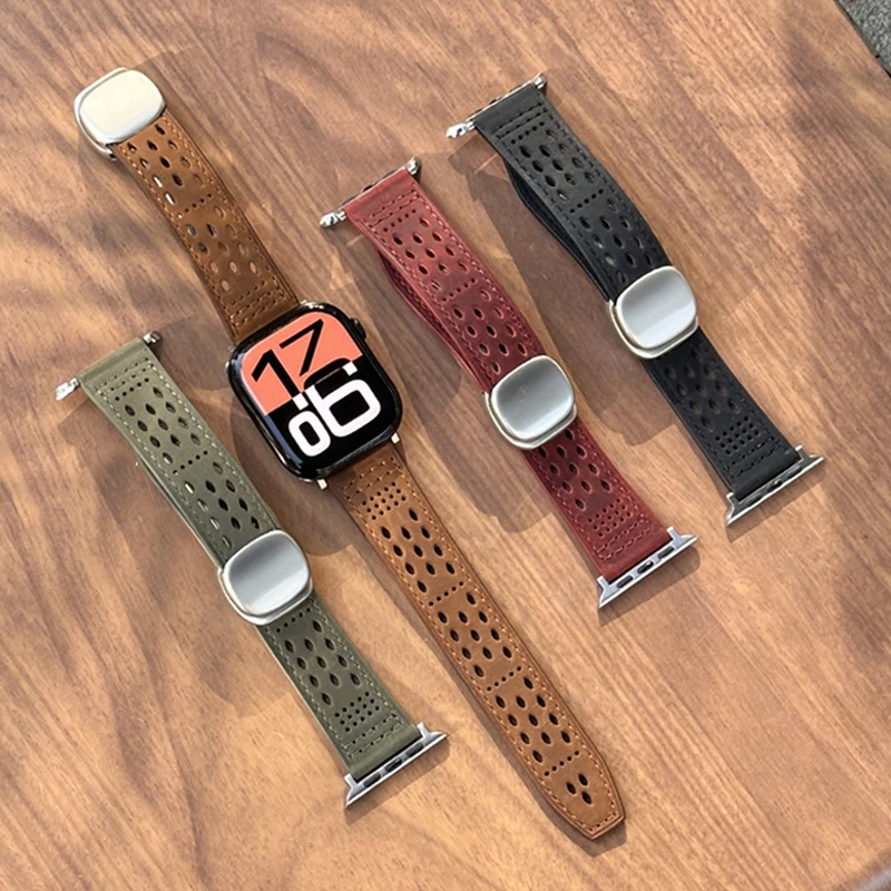 Lederband für Apple Watch Armband 44mm 45mm 40mm 42mm 45mm 46mm Magnetarmband Iwatch Serie 11 10 9 8 7 6 SE 3 Ultra 3 49mm Image