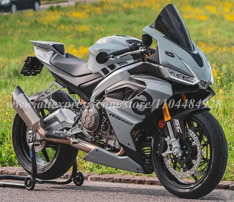 Neues ABS-Motorradverkleidungsset, passend für Aprilia RS660 660 2020 2021 2022 2023, Karosserie-Set, Schwarz, Grau + Tankabdeckung Image