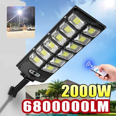2000 W/600W/100W Outdoor Solar Street Light 3 Modi mit Sensor Fernbedienung Sonnenlicht Flutlicht wasserdichte Außenlampe für Garten Yard Garage