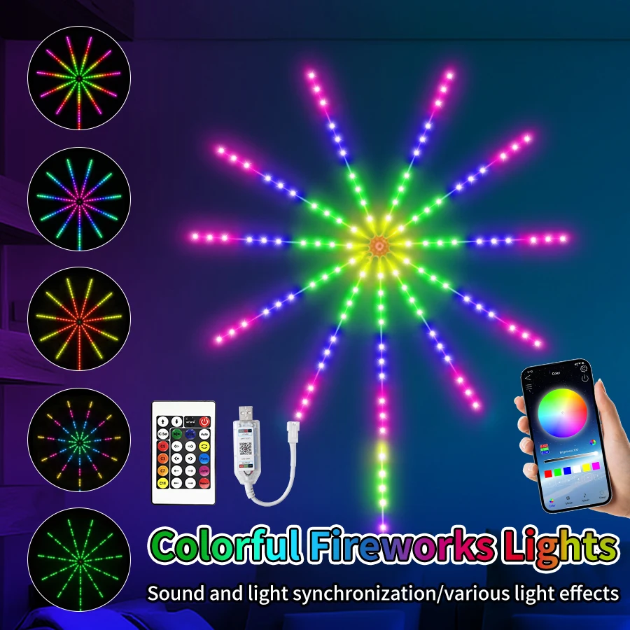 USB LED Feuerwerk Licht Weihnachten Girlande Traum Farbe Fee Lichterketten Bluetooth App Steuerung Musik Sync Schlafzimmer Hochzeit Dekor Image