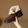 NEUE Winter-Damenstiefel, Kuh-Wildleder-Lederschuhe für Damen, runde Zehen, klobiger Absatz, lässige Reißverschluss-Plüsch-Kurzstiefel, tägliche Schuhe