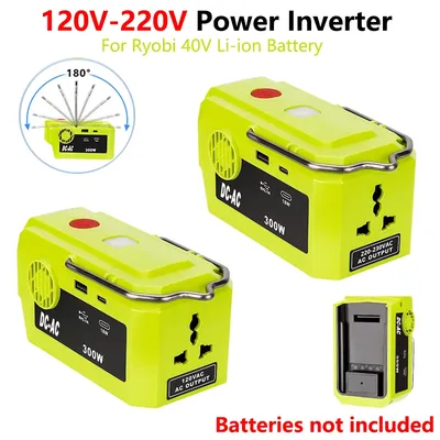 Für Ryobi 40V Li-Ion Akku 300W Tragbarer Wechselrichter Adapter Wechselrichter 120V-220V mit AC-Ausgang USB Typ-C-Anschluss Elektrowerkzeug