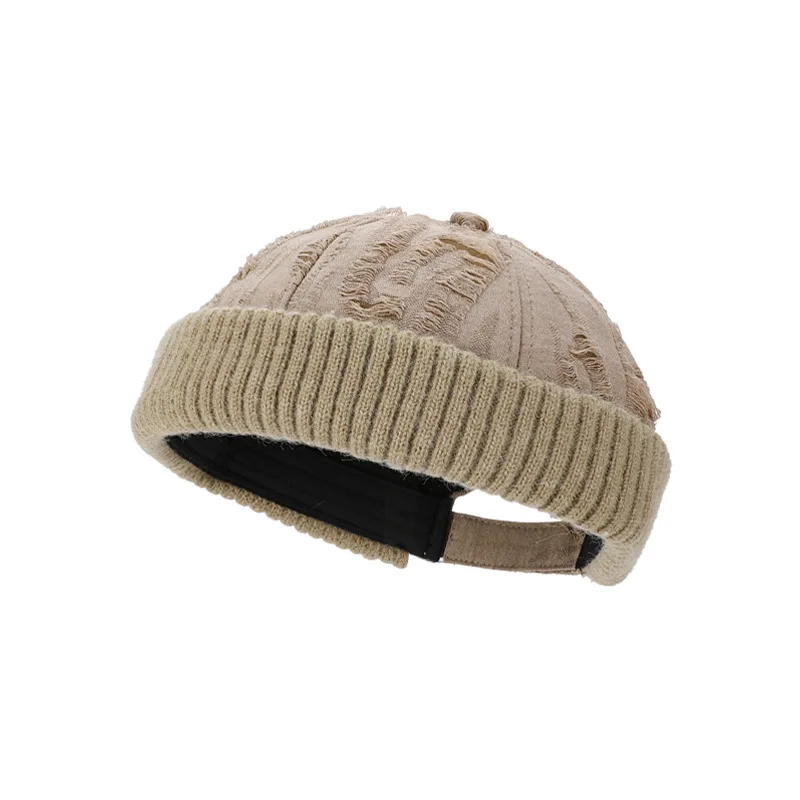 1 Stück Unisex-Beanie-Mütze mit gebrochenem Loch, einfarbige Manschetten, warm, verstellbar, Arbeiter-Matrosenmütze für alle Jahreszeiten, geeignet für den täglichen Gebrauch Image
