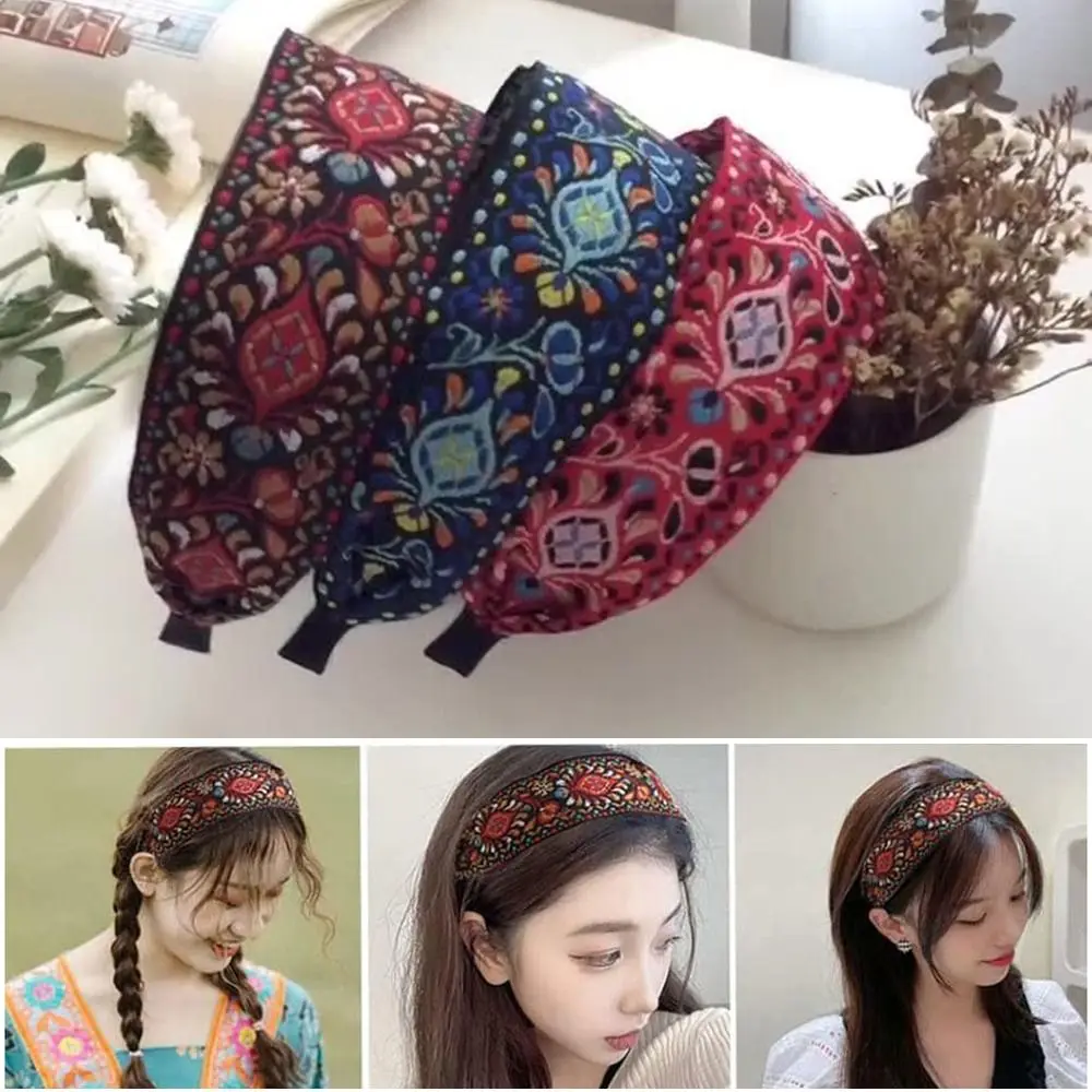 Frauen breite Turban Haarschmuck Kopf bedeckung bestickte Band Haar Reifen Haar bänder Stirnbänder Kopf wickel Image