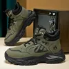 Herbst Grün männer Motorrad Stiefel Outdoor Casual Stiefeletten Mann Plattform Stiefel High Top Arbeits Schuhe Für Männer Leder stiefel