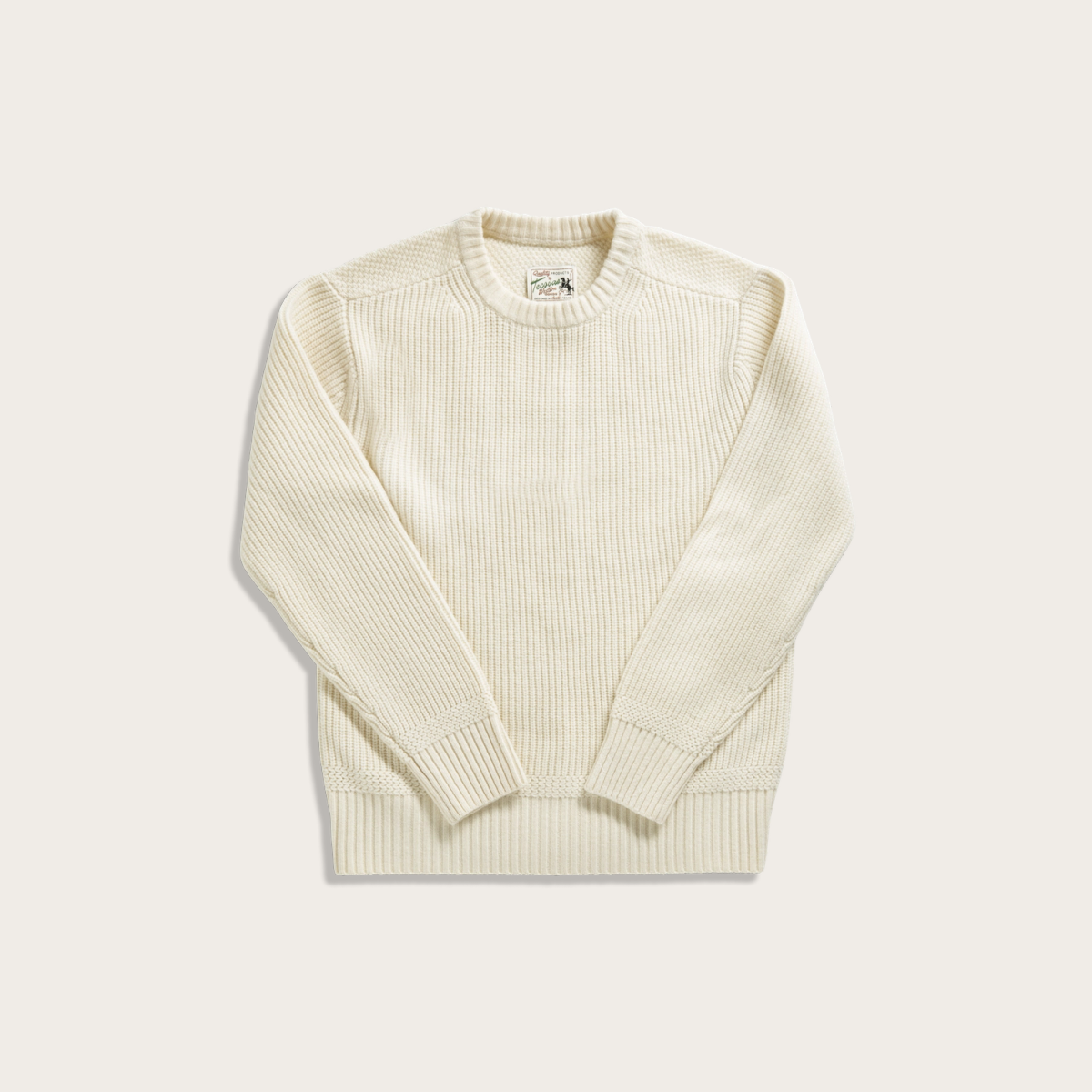 Tecovas Men's Crew Neck Desert Sweater Top, Whisper White, Wool, 2XL