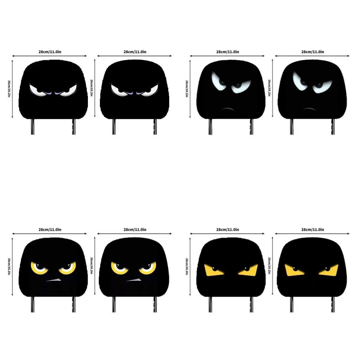 Neue ernste Augenausdrucksparodie, lustige Auto-Kopfstützenabdeckung, ganzjährig kompatibel mit schwarzem, coolem, elastischem Stil, neuartig und lustig Image