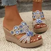 Große Gold Jewel Dekor Keile Sandalen für Frauen Glänzende Kristall Chunky Plattform Party Kleid Schuhe Dicke Sohle Rutschfeste Schuhe Mujer