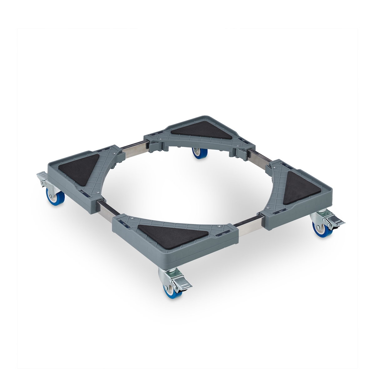 Relaxdays Pflanzenroller, ausziehbarer Blumenroller, BxT: 44x44–70x70 cm, für Blumentopfe, innen & außen, grau/silber Image