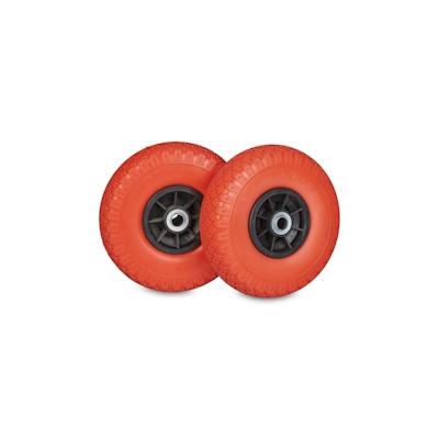 Relaxdays 2x Sackkarrenrad, 3.00-4 Zoll, 260 x 85 mm, pannensichere Vollgummireifen, 20mm Achse, bis 80 kg, rot-schwarz Image