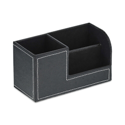 Relaxdays Schreibtisch Organizer, Stiftehalter mit 3 Fächern, Kunstleder, HBT: 11 x 20 x 9,5 cm, Büroorganizer, schwarz Image