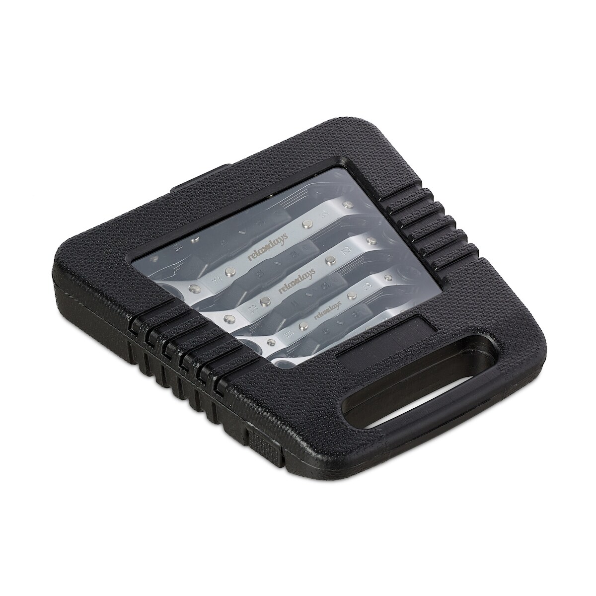 Relaxdays Ringratschenschlüssel Set 6-teilig, 6 - 15, 17 & 19 mm, im Koffer, umschaltbare Ratsche, Ringschlüssel, silber Image