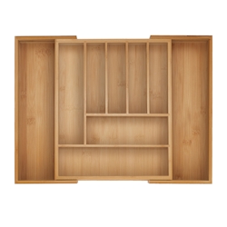 Relaxdays Besteckkasten, 7–9 Fächer, ausziehbarer Besteck Schubladeneinsatz, HxBxT: 5 x 28-44,5 x 33,5 cm, Bambus, natur Image