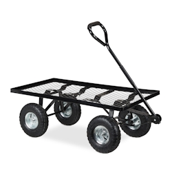 Relaxdays Handwagen flach, Garten, mit Luftbereifung, HxBxT: 34,5 x 51 x 96 cm, bis 200 kg, Stahl Bollerwagen, schwarz Image