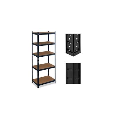 Relaxdays Schwerlastregal, HBT: 180 x 70 x 45 cm, 500 kg, Stahl & MDF, 5 Ebenen, Lagerregal zum Stecken, Garage, schwarz Image
