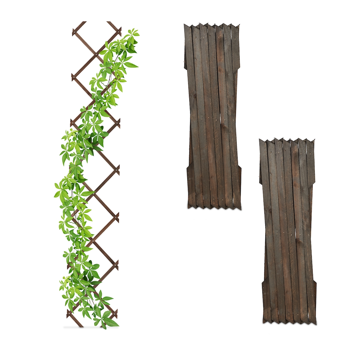 Relaxdays Rankgitter ausziehbar, 3er Set, 180x30 cm, Holz, Wandmontage, Rankhilfe Kletterpflanzen, Holzgitter, braun Image