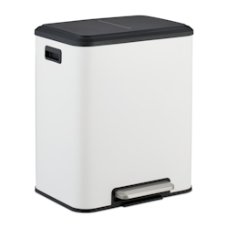 Relaxdays Mülleimer 2 x 15 Liter, Küchenmülleimer mit entnehmbare Inneneimer, Absenkautomatik und Trittpedal, weiß Image
