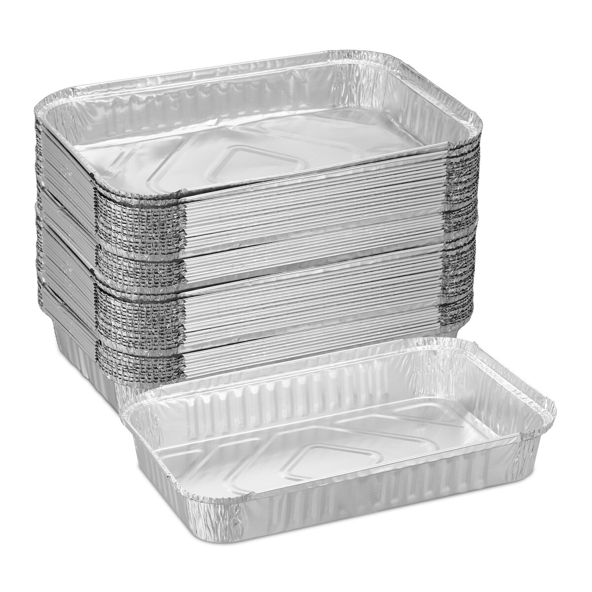 Relaxdays Aluschalen Grill, 50er Set, B x T: 31 x 21 cm, eckige Grillschalen, Tropfschalen indirektes Grillen, silber Image