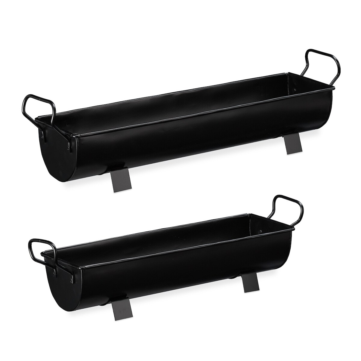 Relaxdays Blumenkasten Dachrinne, 2er Set, Garten & innen, Vintage Design, Eisen, Metallwannen zum Bepflanzen, schwarz Image