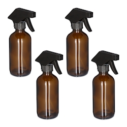 Relaxdays Sprühflasche Glas, 4er Set, 230 ml, Nebel & Strahl, Spritzflasche für Haarpflege, Reinigung & Pflanzen, braun